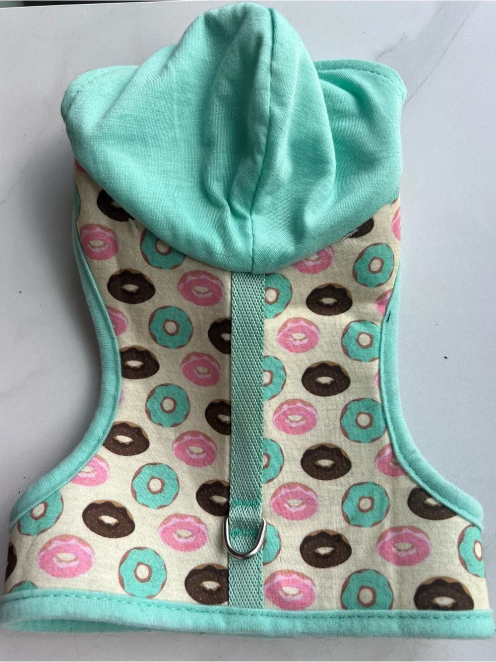 Mint Donut Print puppy /small breed harness with hood